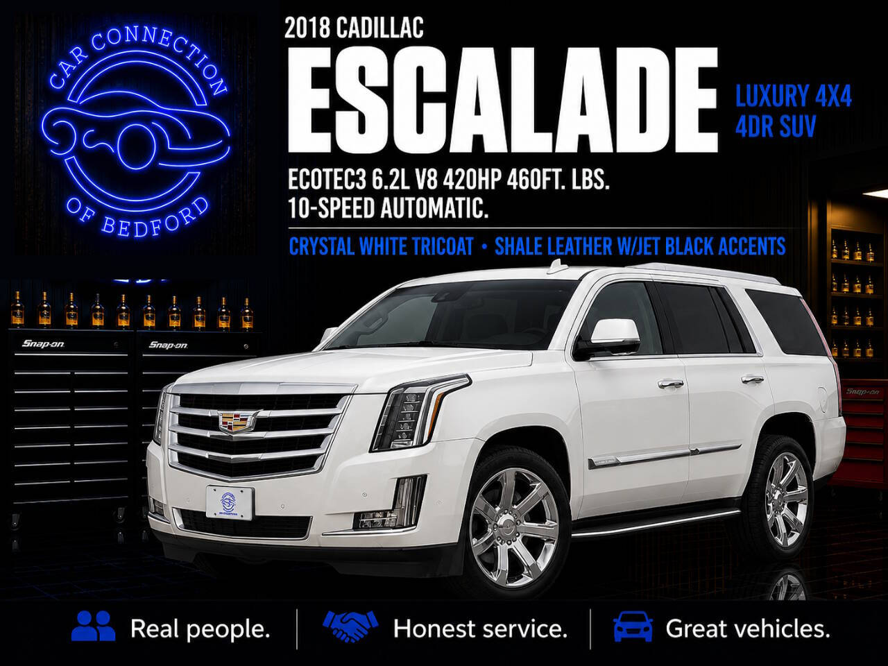 2018 Cadillac Escalade Luxury 4x4 4dr SUV in Crystal White Tricoat — front three-quarter view