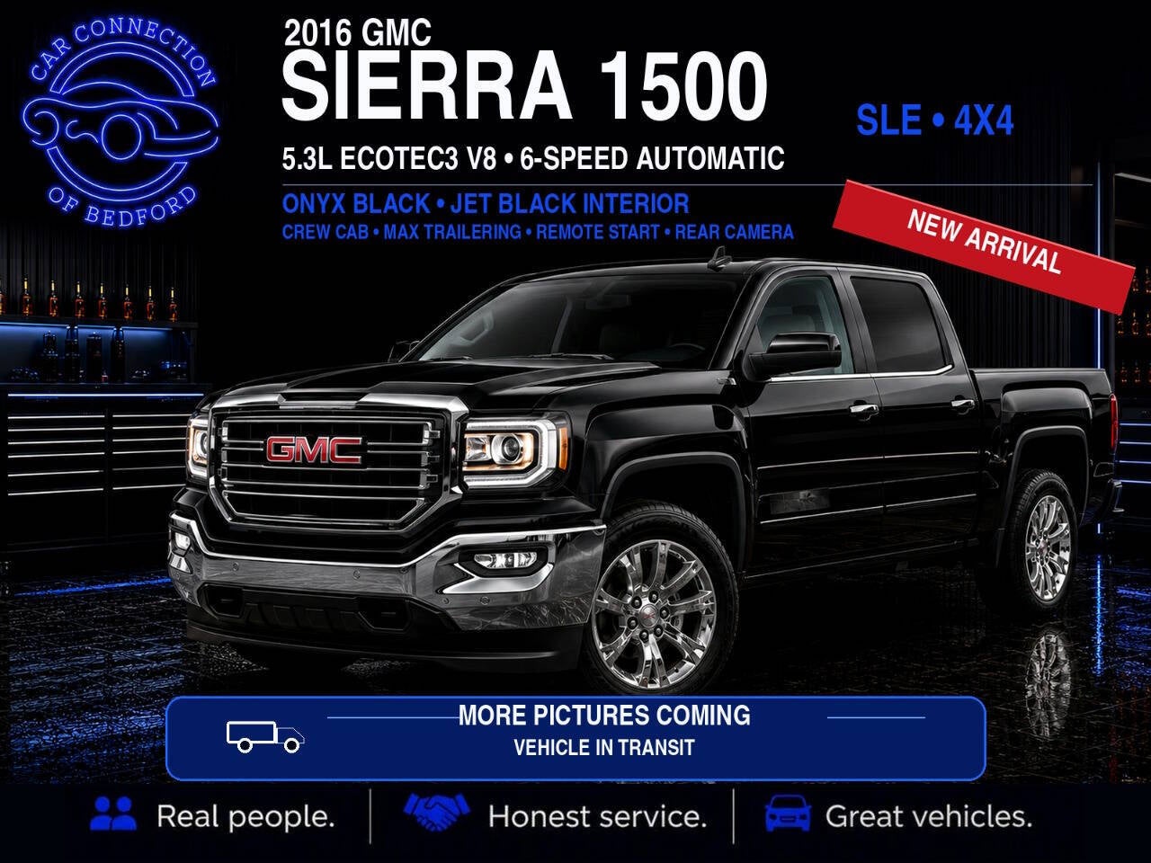 2016 GMC Sierra 1500 SLE 4x4 4dr Crew Cab 5.8 ft. SB in Black — front three-quarter view