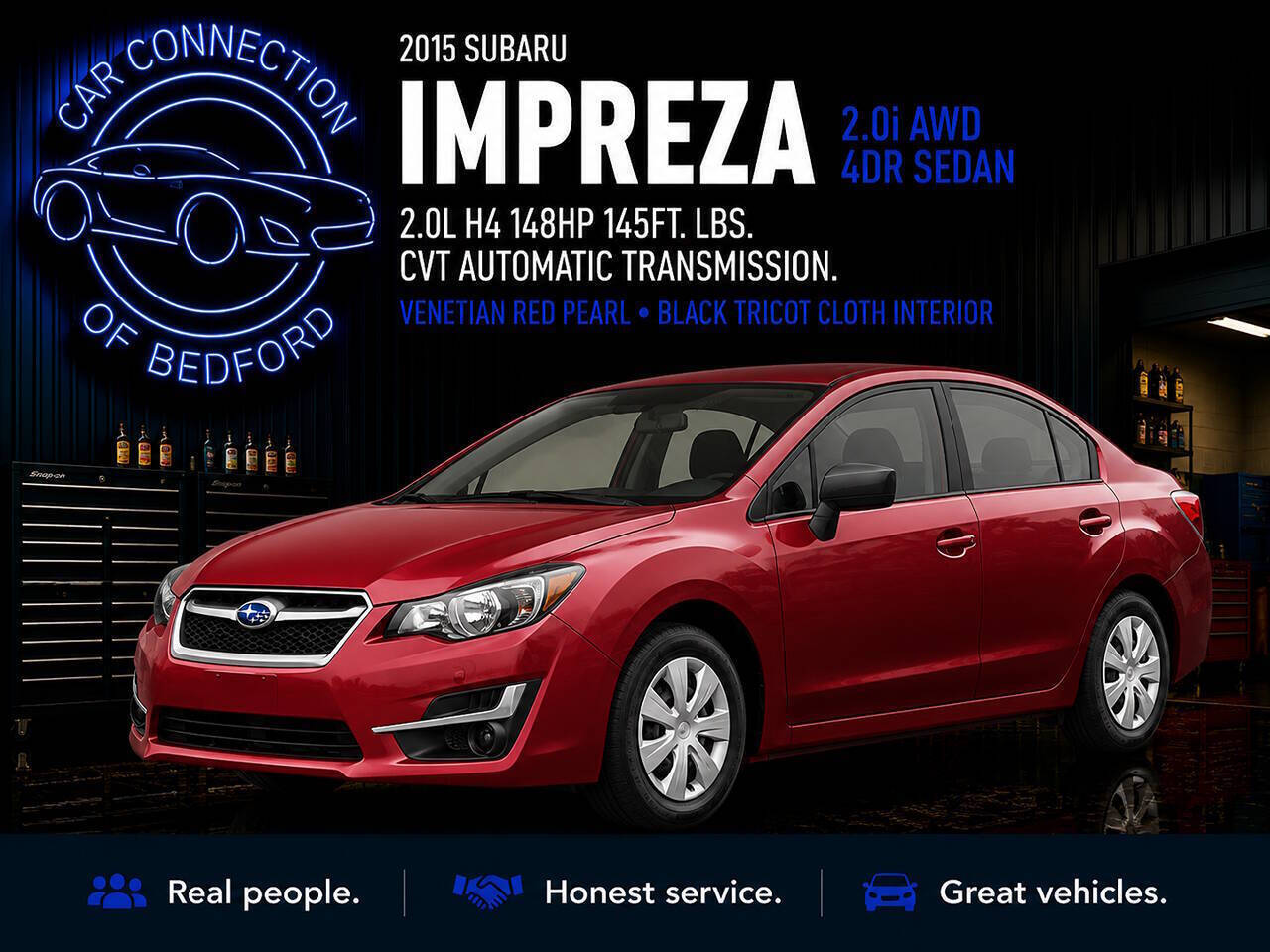 2015 Subaru Impreza 2.0i AWD 4dr Sedan CVT in Venetian Red Pearl — front three-quarter view